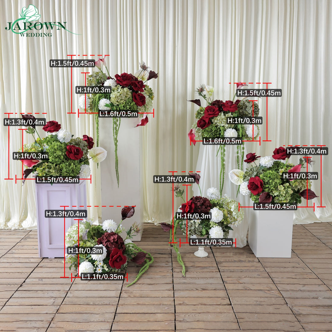 Centerpiece & Aisle in Green/Burgundy/White/Pink