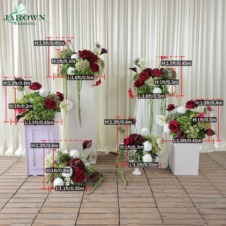 Centerpiece & Aisle in Green/Burgundy/White/Pink