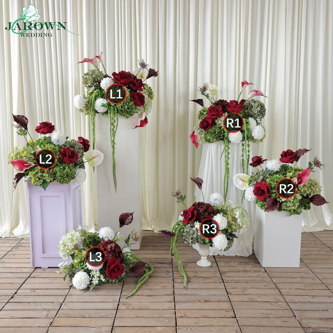 Centerpiece & Aisle in Green/Burgundy/White/Pink