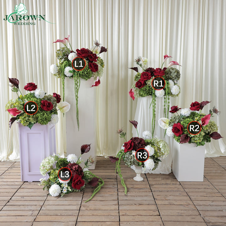 Centerpiece & Aisle in Green/Burgundy/White/Pink