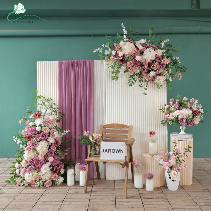 Centerpiece & Backdrop Flower in Purple/Champagne/Green/White