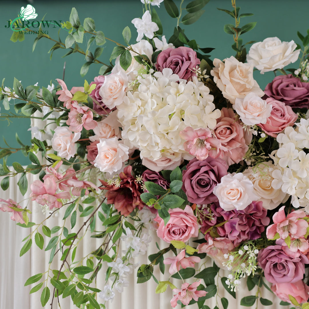 Centerpiece & Backdrop Flower in Purple/Champagne/Green/White