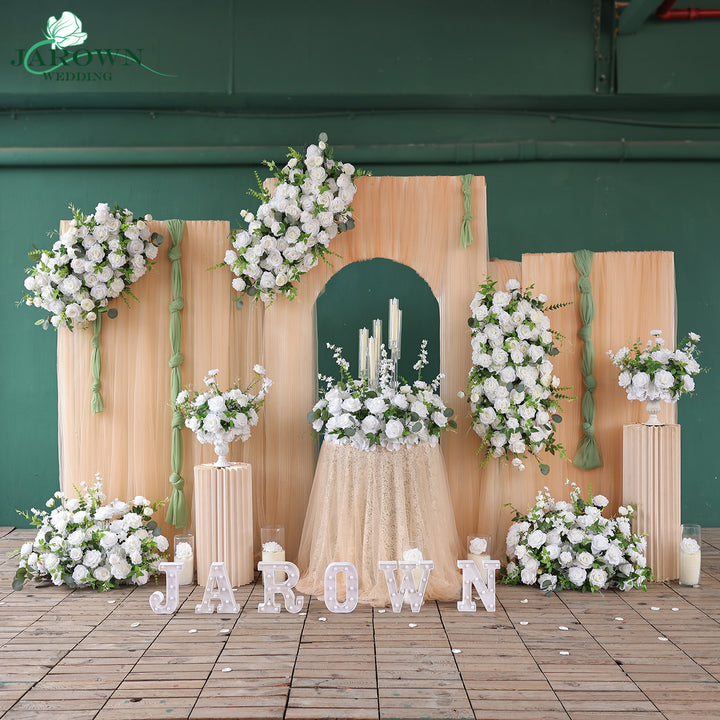 Centerpiece & Candelabra & Aisle & Backdrop Flower in Green/White