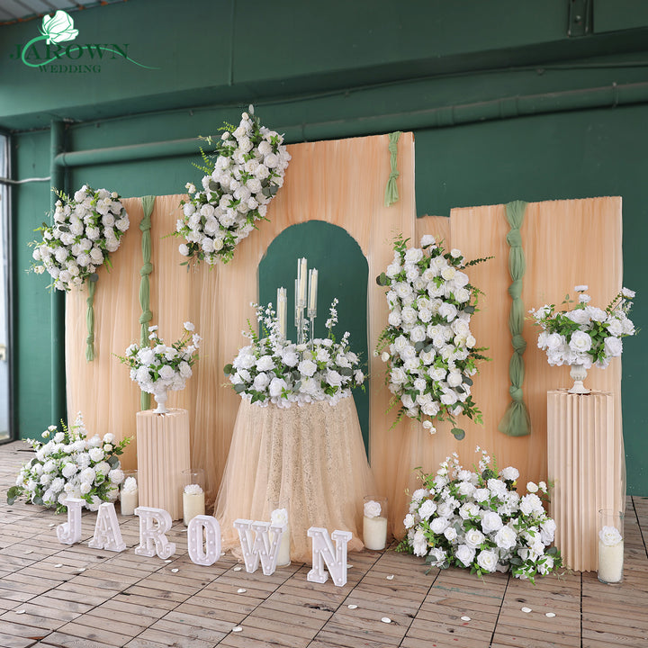 Centerpiece & Candelabra & Aisle & Backdrop Flower in Green/White