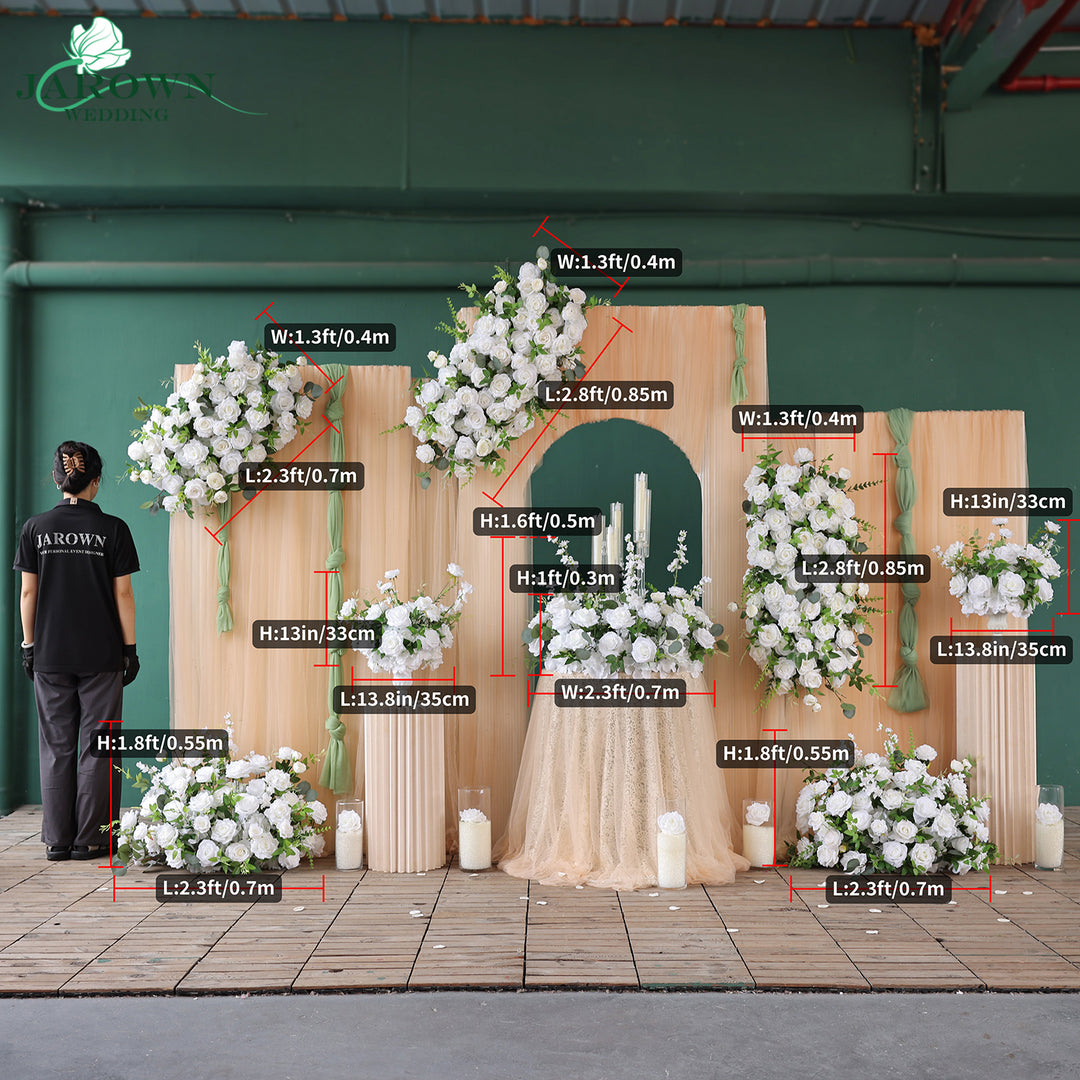 Centerpiece & Candelabra & Aisle & Backdrop Flower in Green/White
