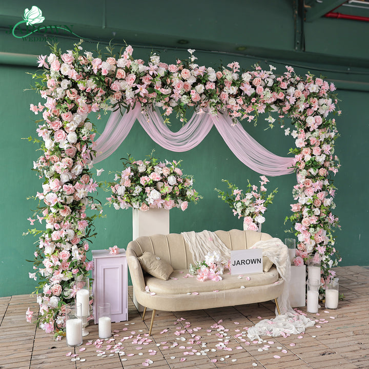 Centerpiece & Rectangular Flower Arch in Pink/White/Green