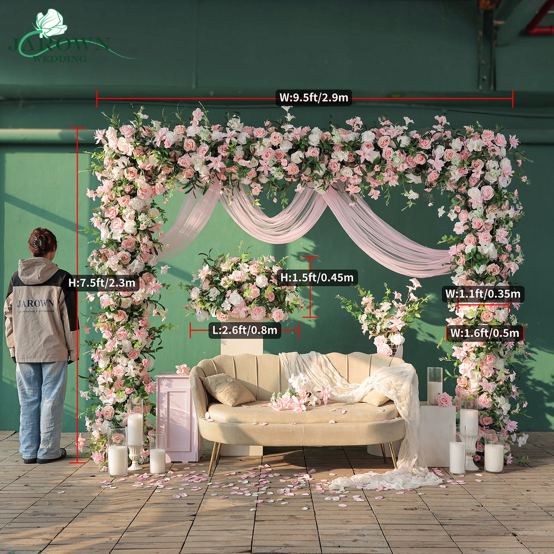 Centerpiece & Rectangular Flower Arch in Pink/White/Green