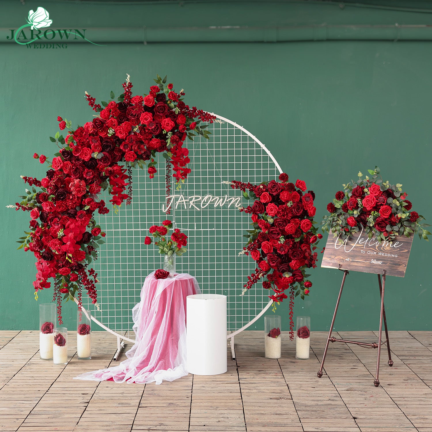 Sign & Backdrop Flower in Burgundy/Red/Green – JarownWedding