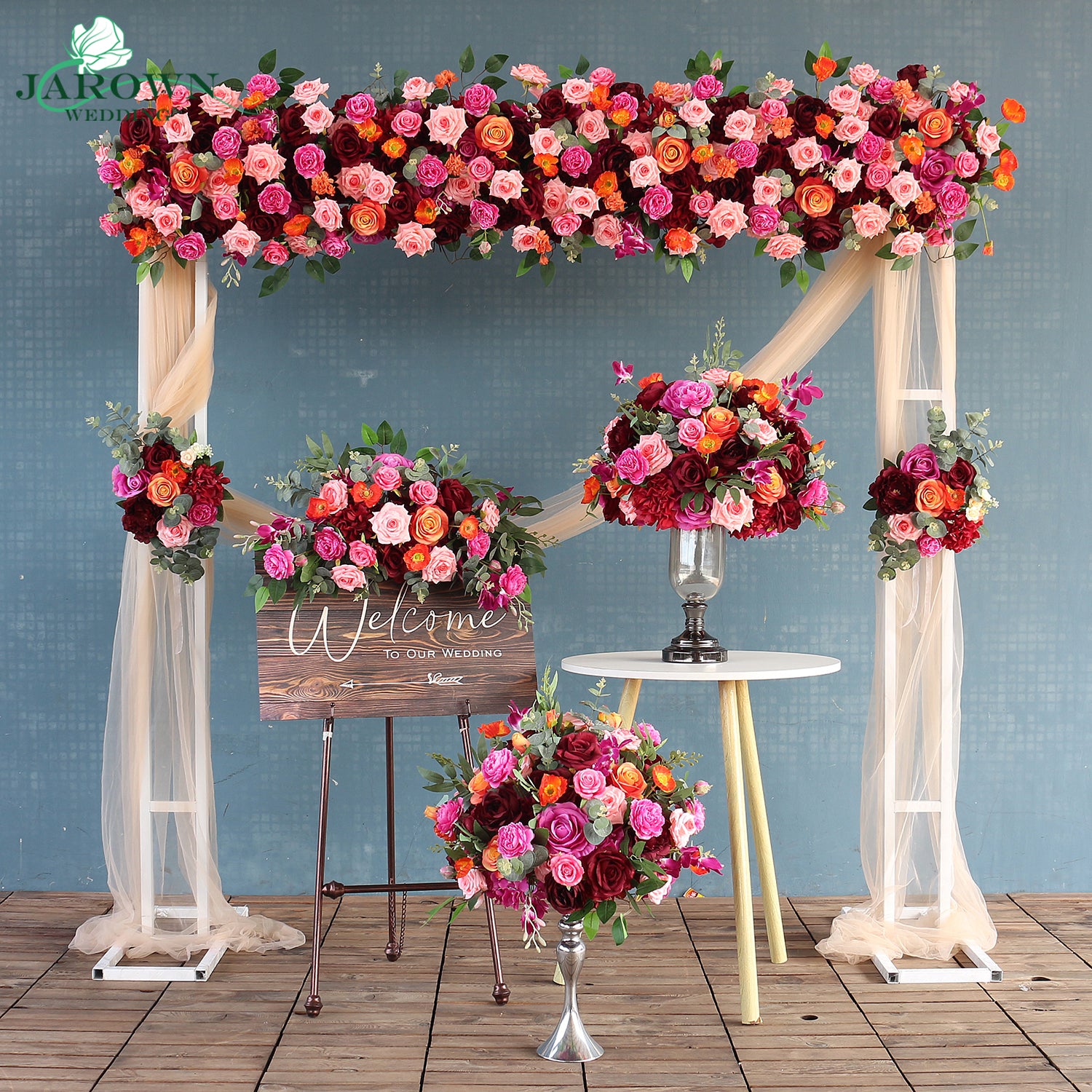 Sign & Centerpiece & Backdrop Flower in Burgundy/Pink/Orange ...