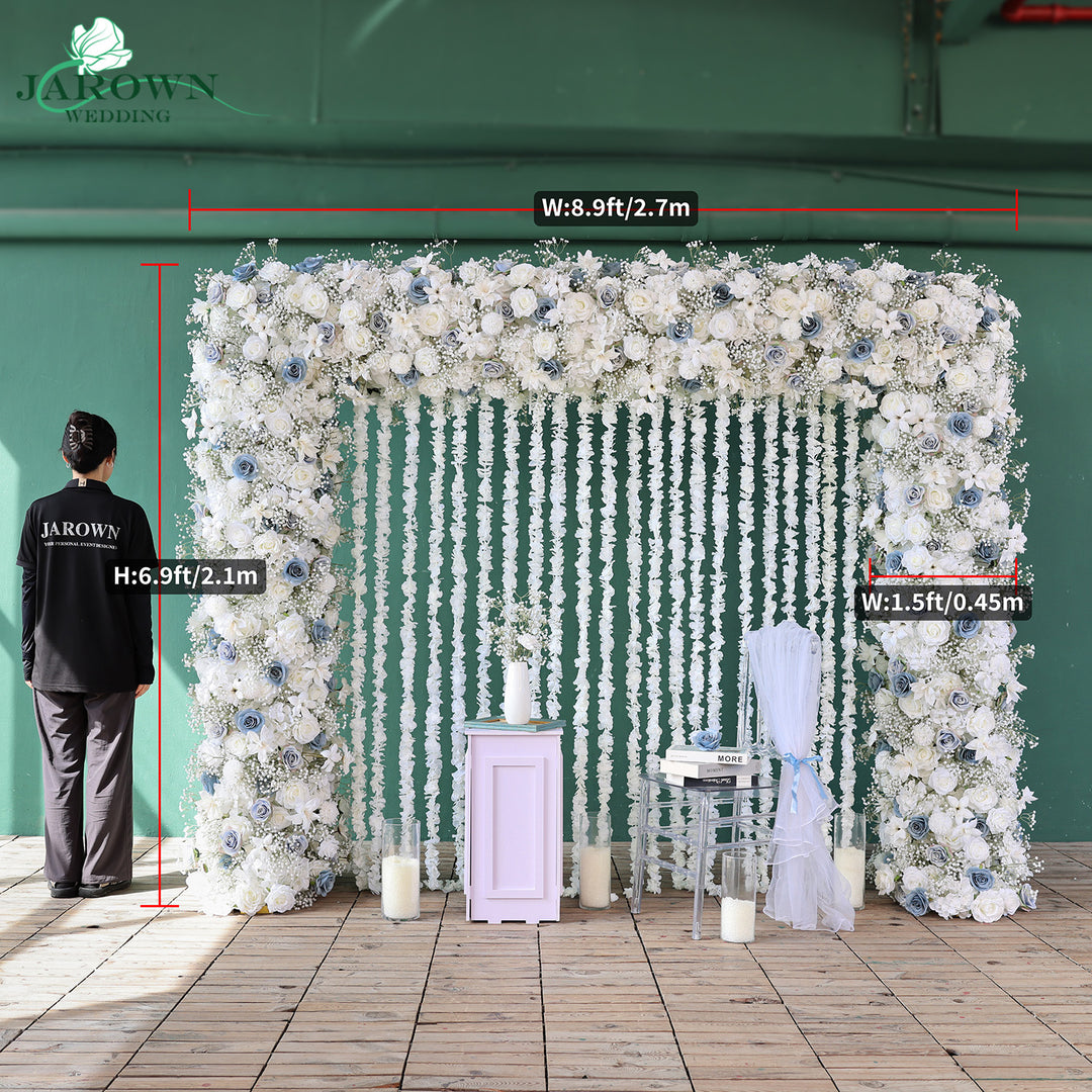 Double-Sided Rectangular Flower Arch in White/Blue