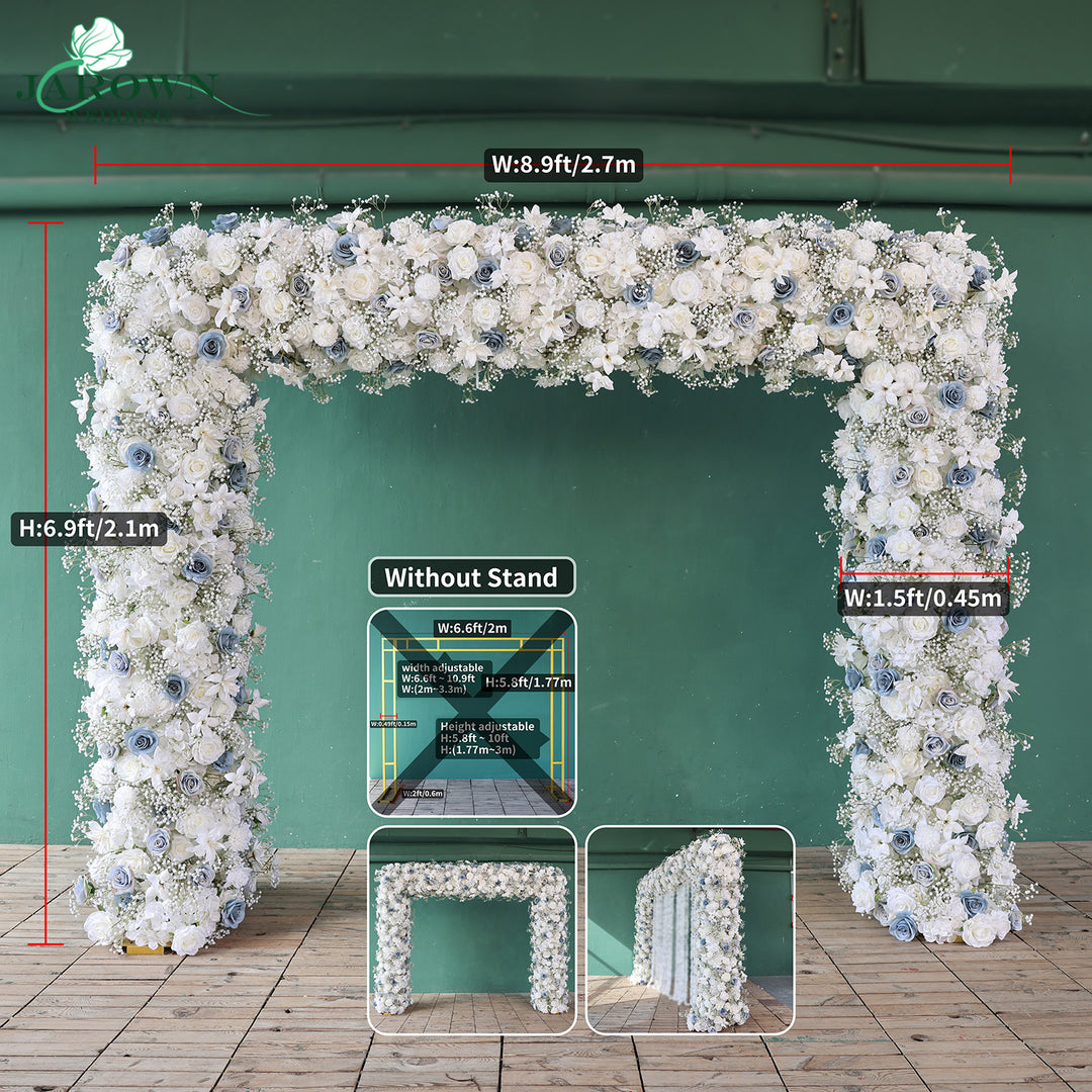 Double-Sided Rectangular Flower Arch in White/Blue