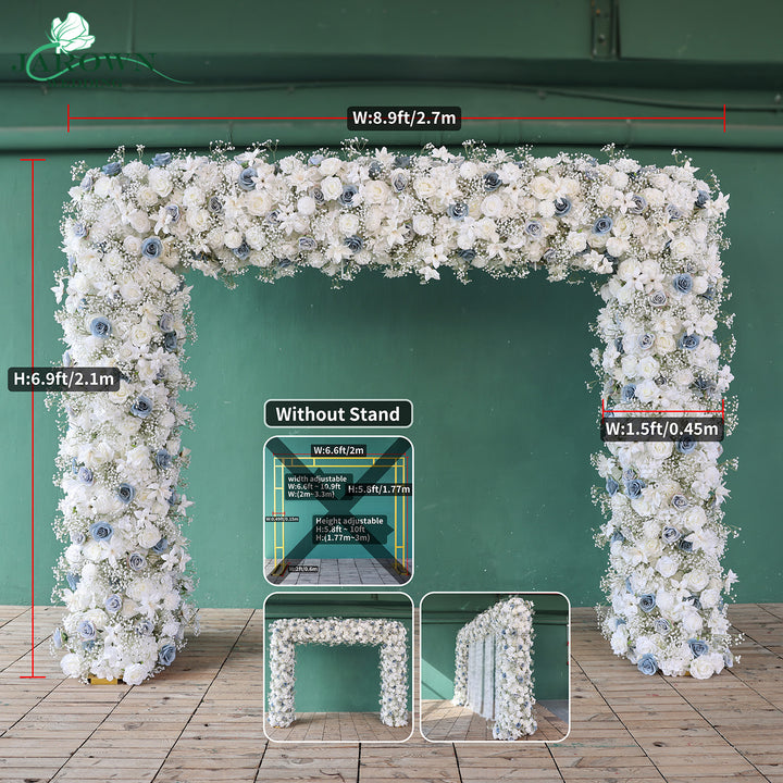 Double-Sided Rectangular Flower Arch in White/Blue