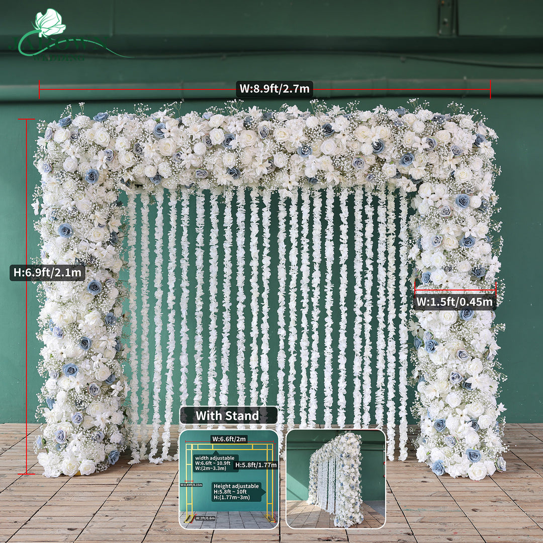 Double-Sided Rectangular Flower Arch in White/Blue