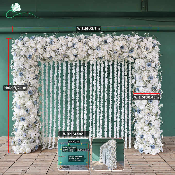 Double-Sided Rectangular Flower Arch in White/Blue