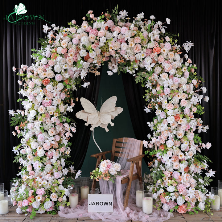 Double-Sided Round Flower Arch in Pink/White/Green