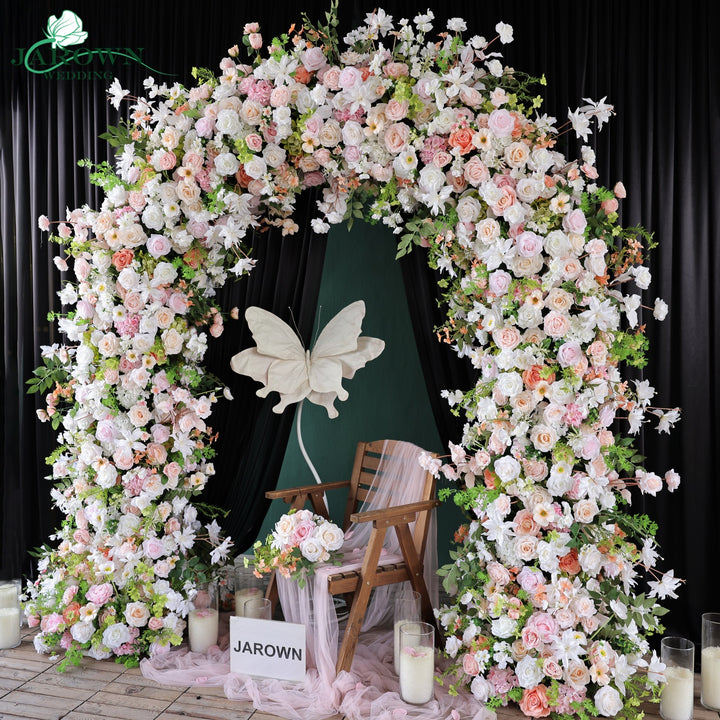 Double-Sided Round Flower Arch in Pink/White/Green