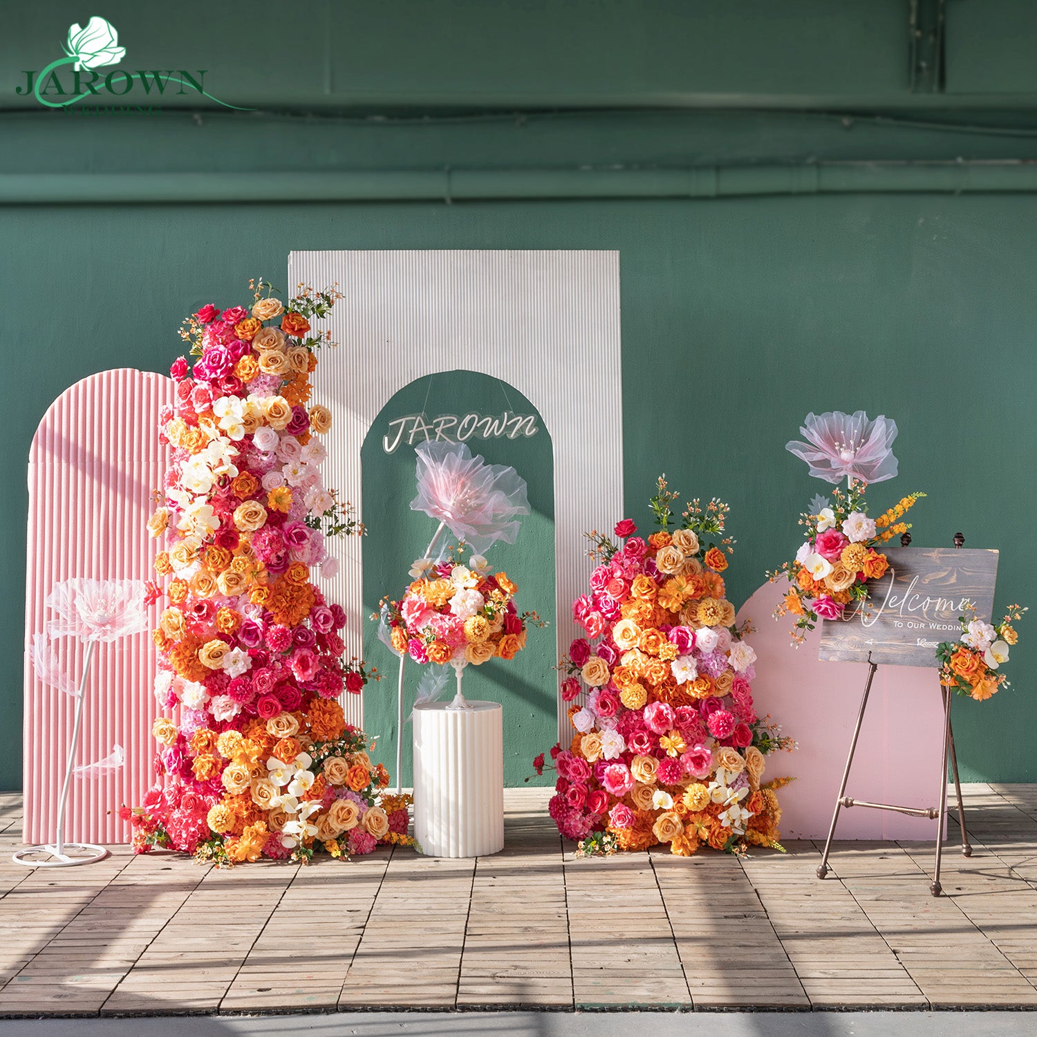 Sign & Centerpiece & Backdrop Flower in Orange/Pink – JarownWedding