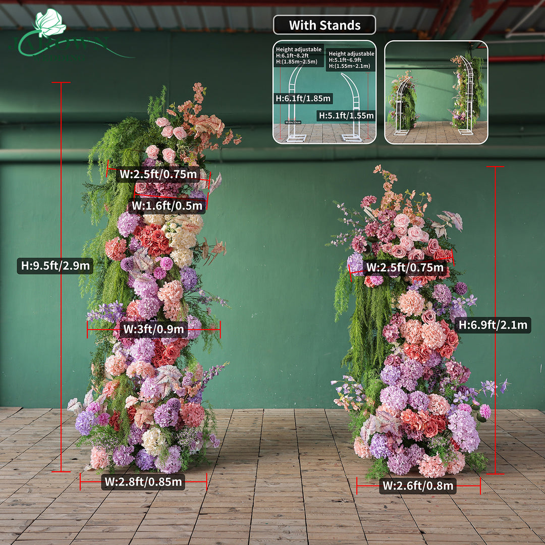 Runner & Aisle & Centerpiece & Open-Ended Flower Arch in Purple/Pink/Champagne