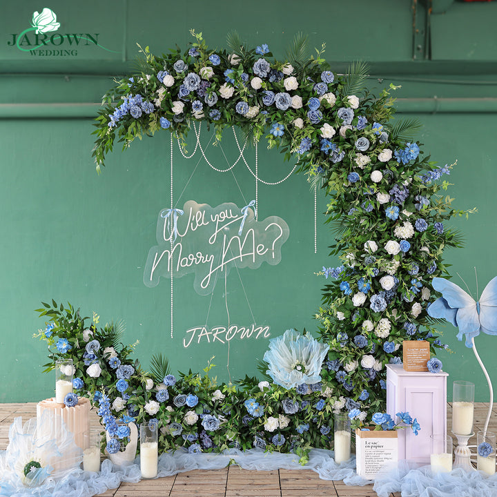 Moon-Shaped Flower Arch in Blue/White/Green