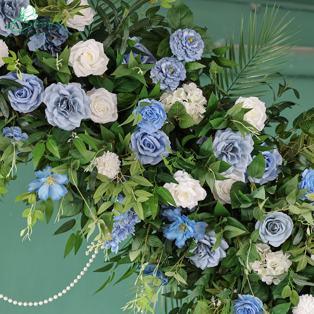 Moon-Shaped Flower Arch in Blue/White/Green