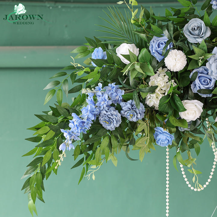 Moon-Shaped Flower Arch in Blue/White/Green
