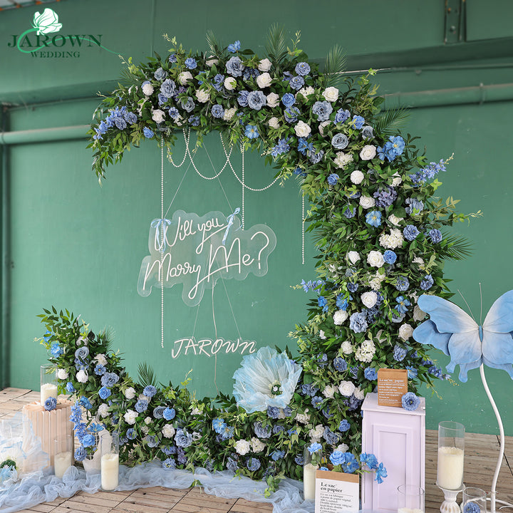 Moon-Shaped Flower Arch in Blue/White/Green