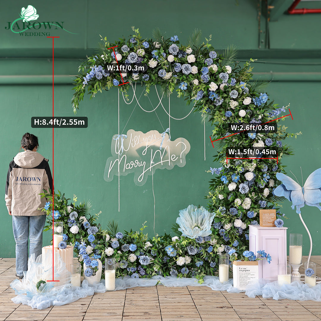 Moon-Shaped Flower Arch in Blue/White/Green