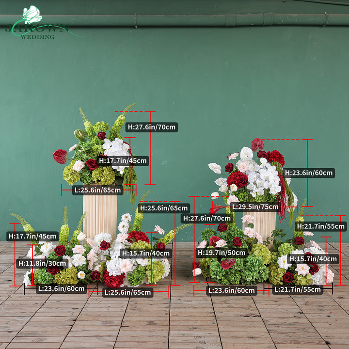 Centerpiece & Aisle in Burgundy/Green/White