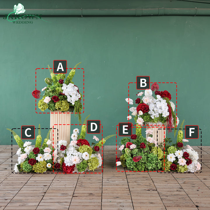 Centerpiece & Aisle in Burgundy/Green/White