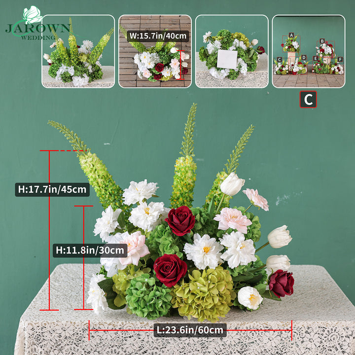 Centerpiece & Aisle in Burgundy/Green/White