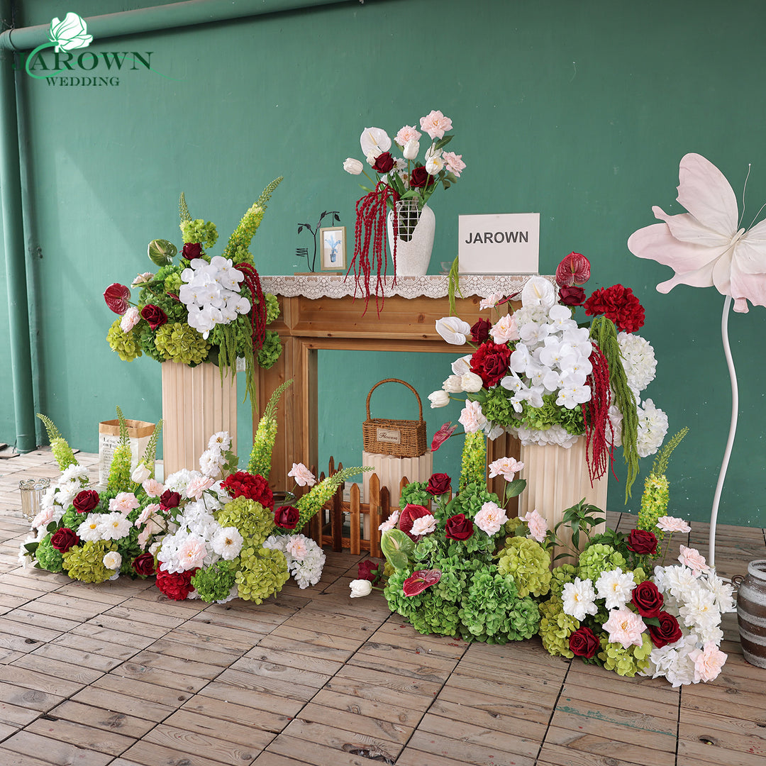 Centerpiece & Aisle in Burgundy/Green/White