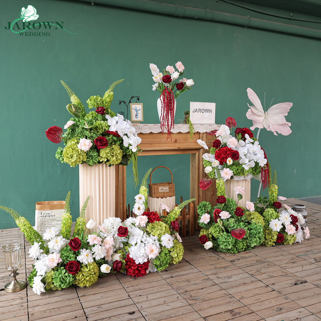Centerpiece & Aisle in Burgundy/Green/White