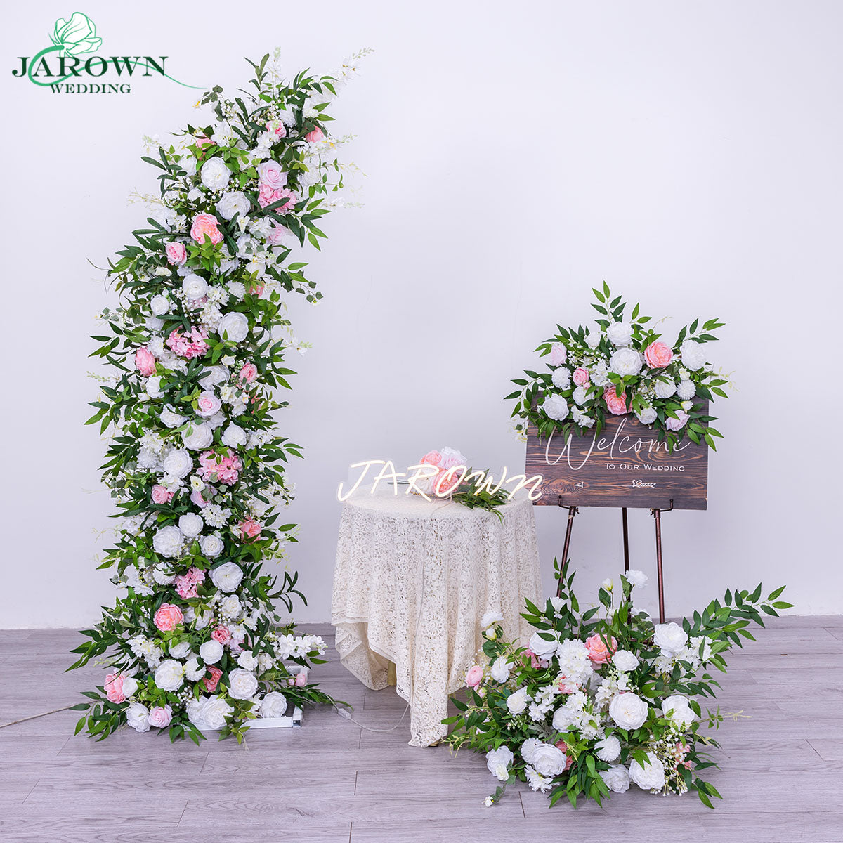 Sign & Aisle & Backdrop Flower in White/Green/Pink – JarownWedding