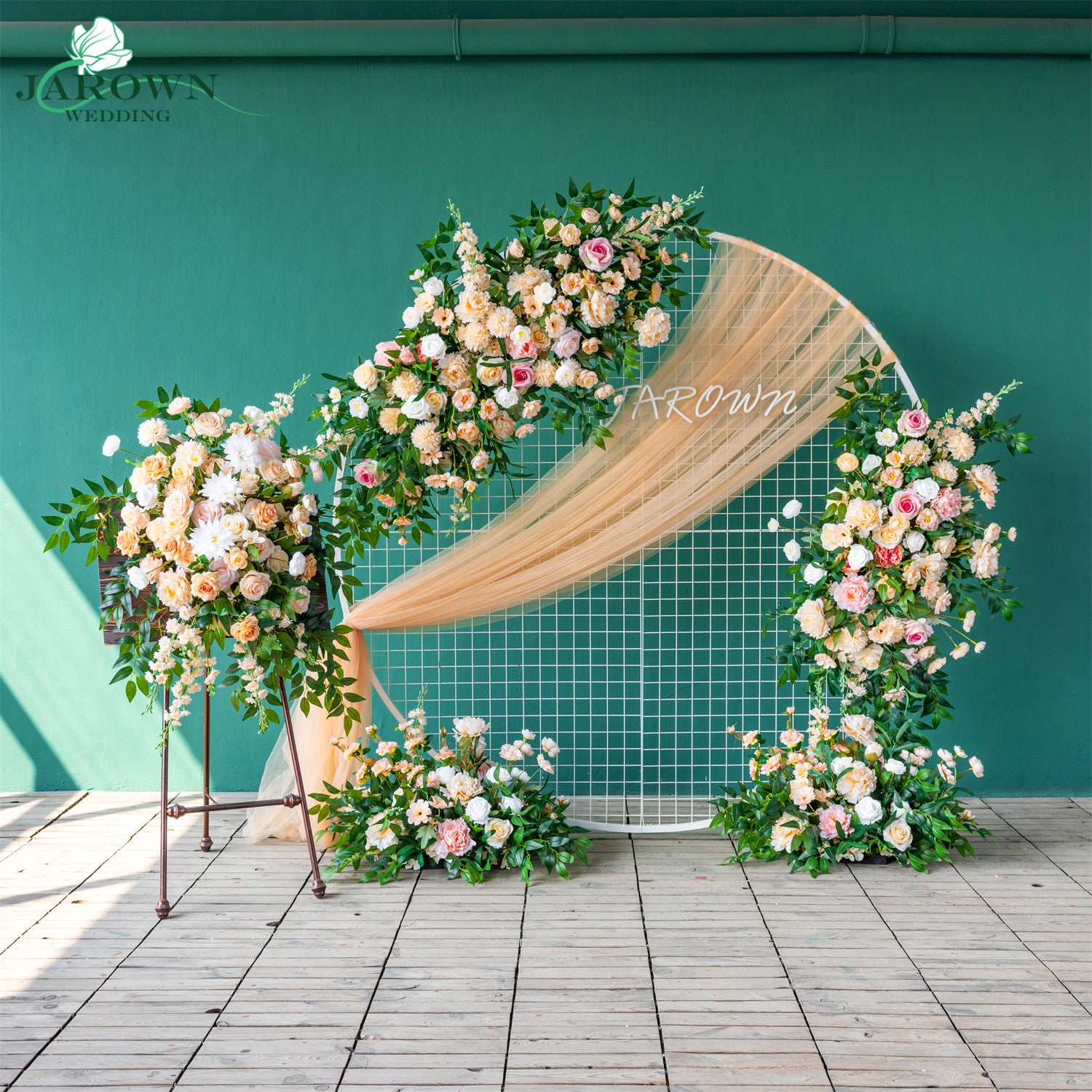 Sign & Aisle & Backdrop Flower in Champagne/White/Green/Pink ...