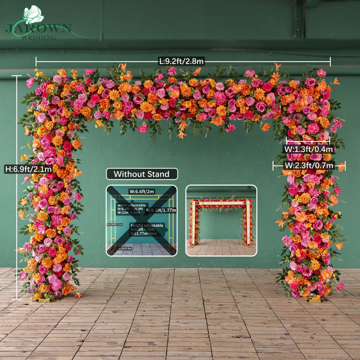 Rectangular Flower Arch in Orange/Pink/Green
