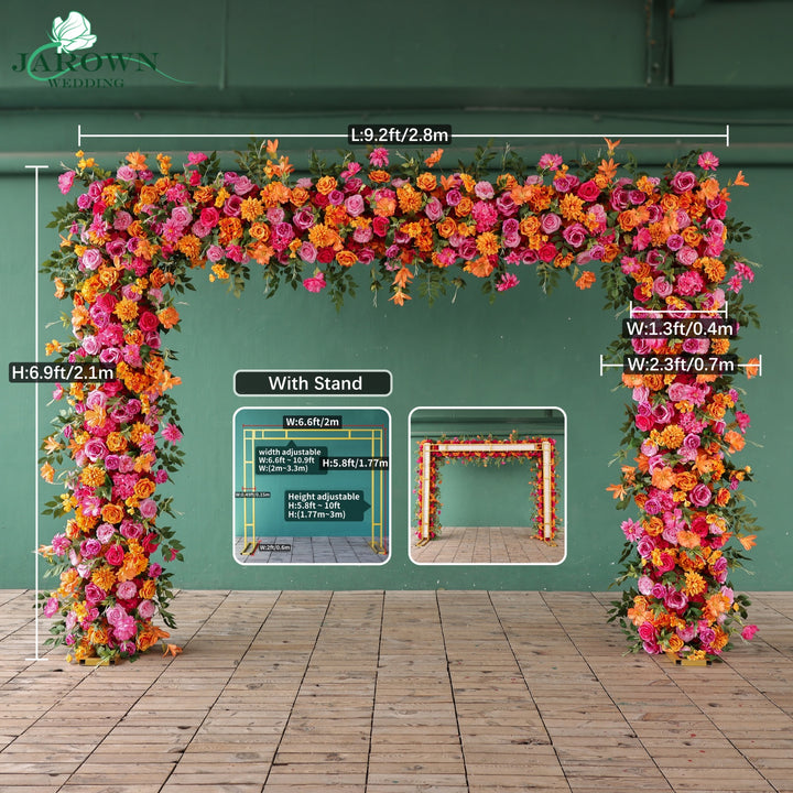Rectangular Flower Arch in Orange/Pink/Green