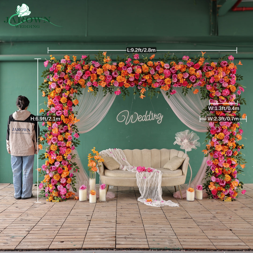 Rectangular Flower Arch in Orange/Pink/Green