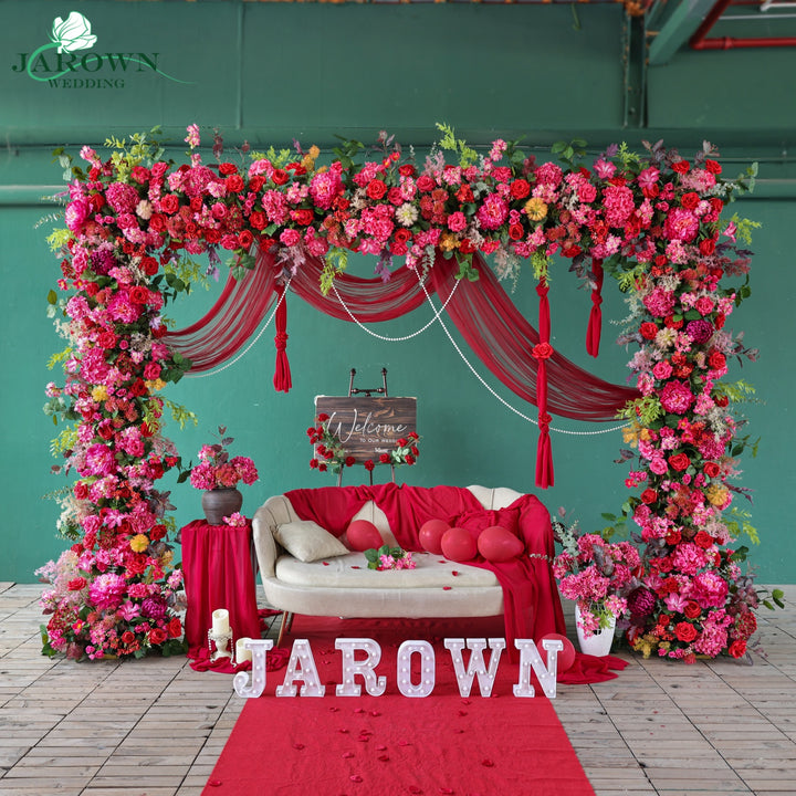 Rectangular Flower Arch in Pink/Red/Green