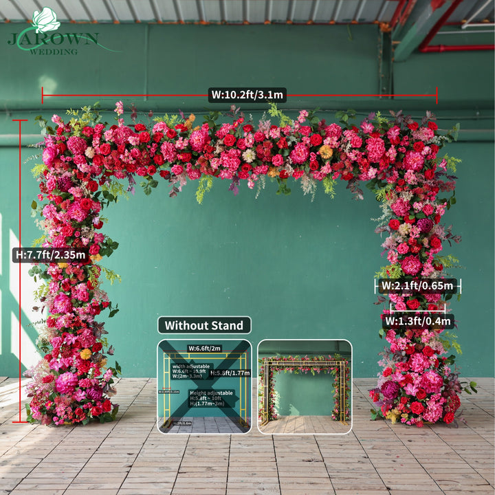 Rectangular Flower Arch in Pink/Red/Green