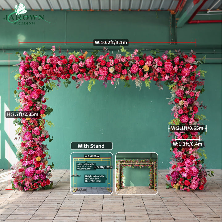Rectangular Flower Arch in Pink/Red/Green