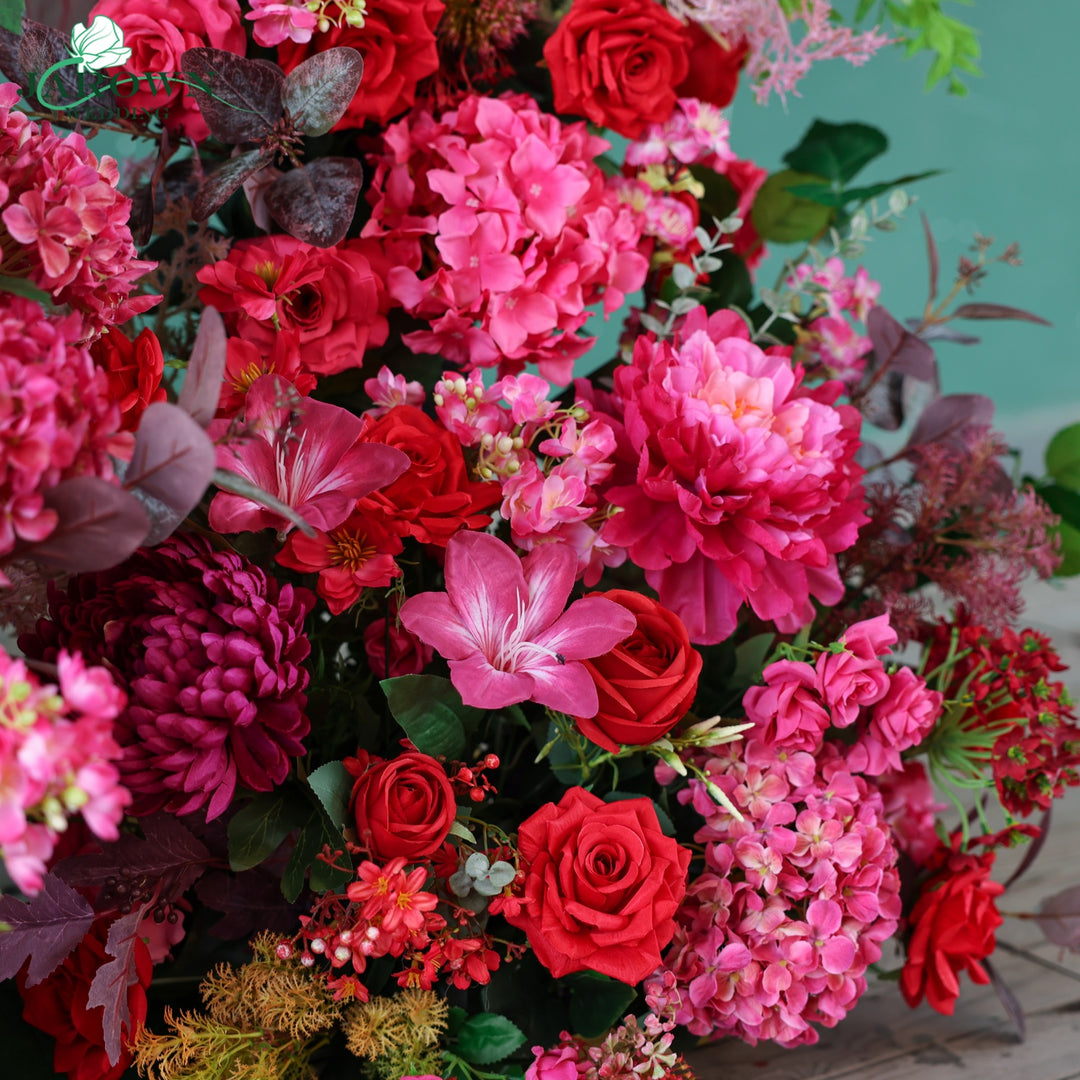 Rectangular Flower Arch in Pink/Red/Green