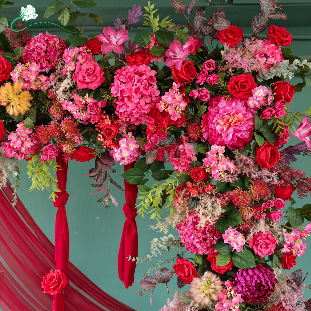 Rectangular Flower Arch in Pink/Red/Green