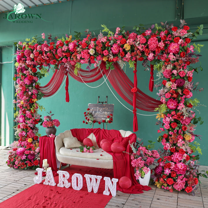 Rectangular Flower Arch in Pink/Red/Green
