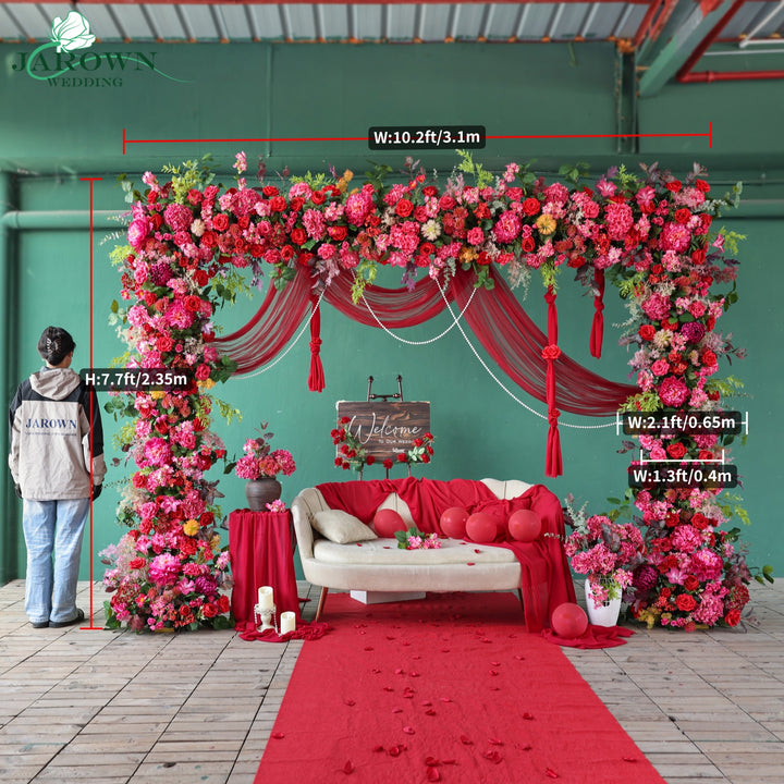 Rectangular Flower Arch in Pink/Red/Green