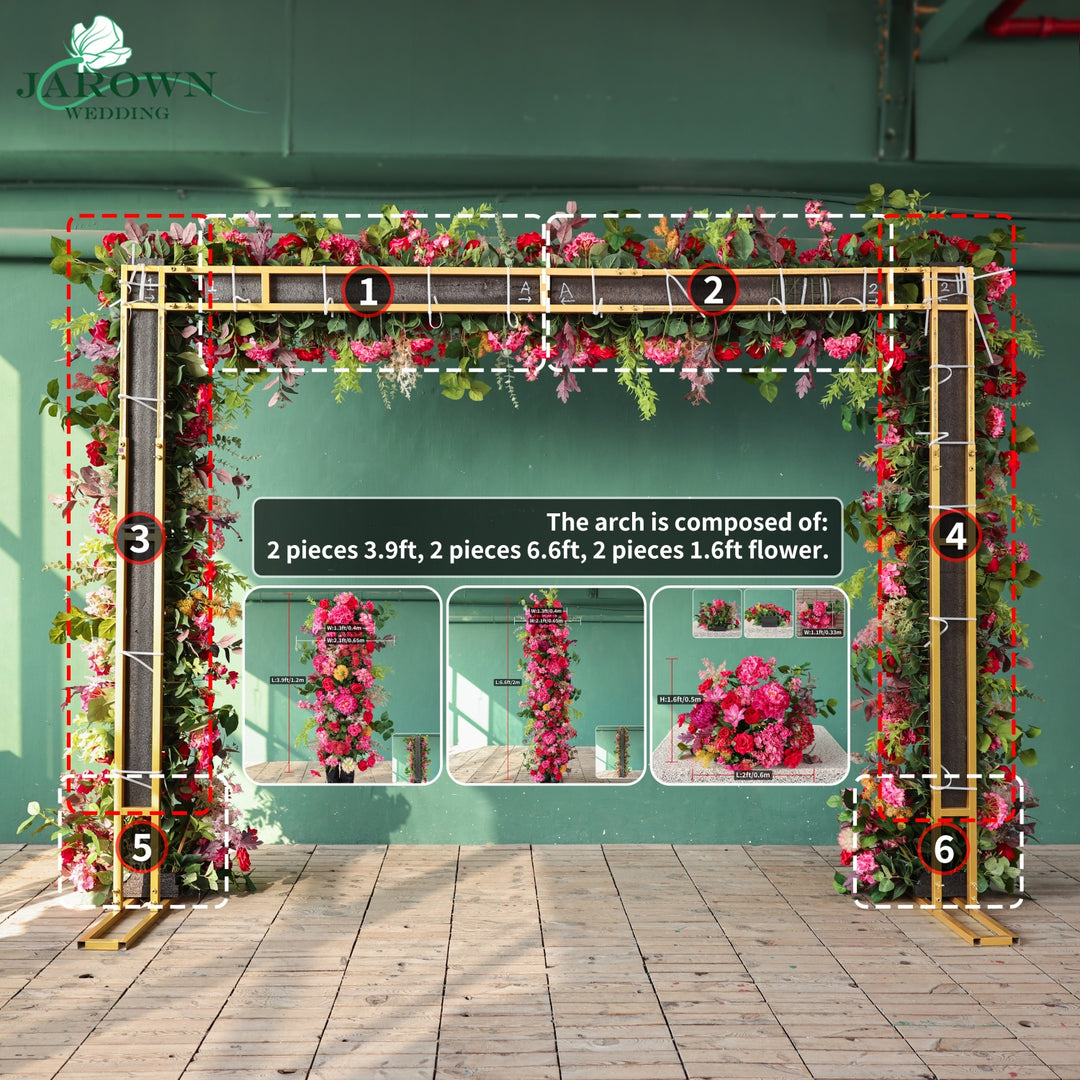 Rectangular Flower Arch in Pink/Red/Green