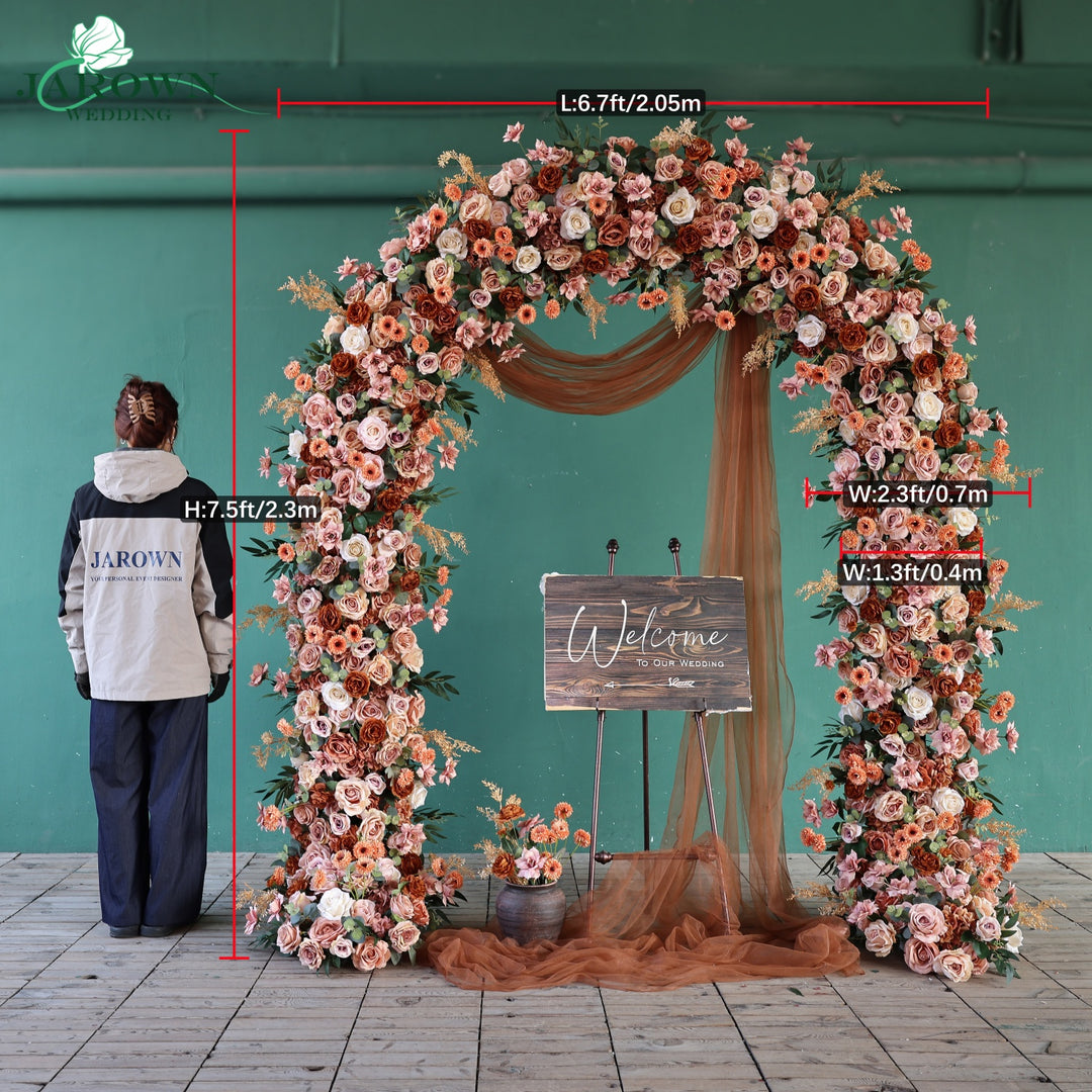 Round Flower Arch in Brown/Pink/Champagne