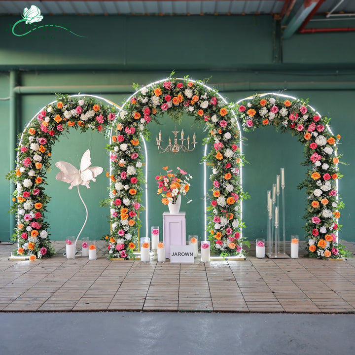 Round Flower Arch in Green/Orange/White/Pink