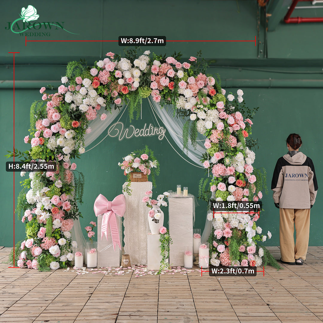 Round Flower Arch in Green/White/Pink