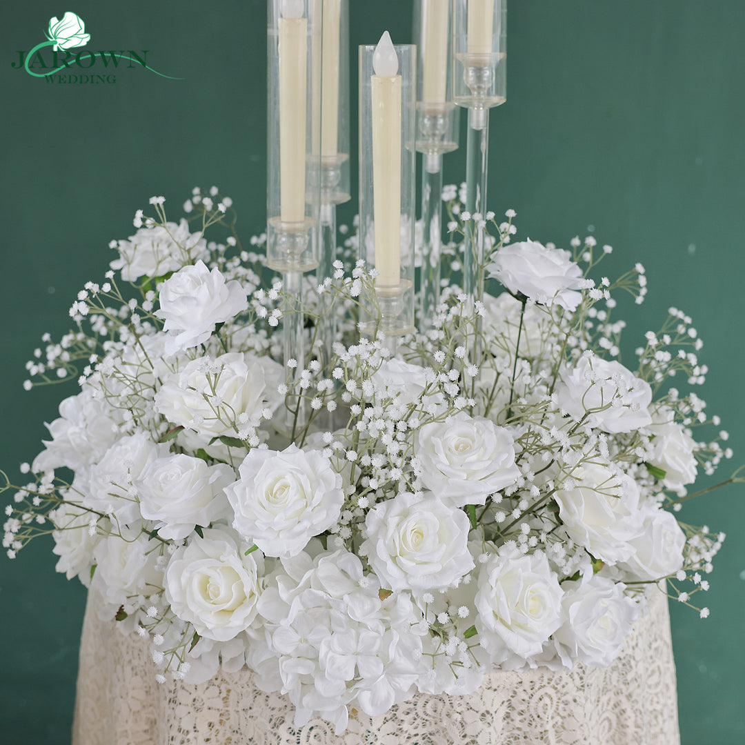 Centerpiece& Candelabra & Runner & Aisle in White