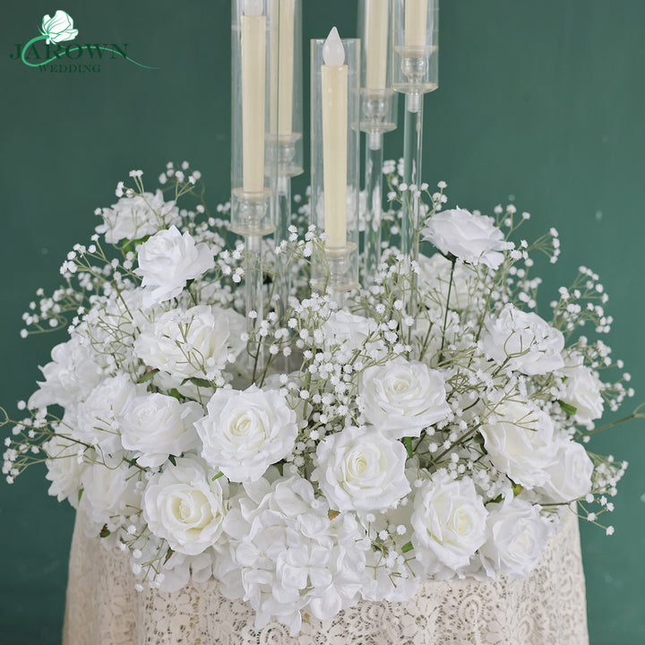 Centerpiece& Candelabra & Runner & Aisle in White